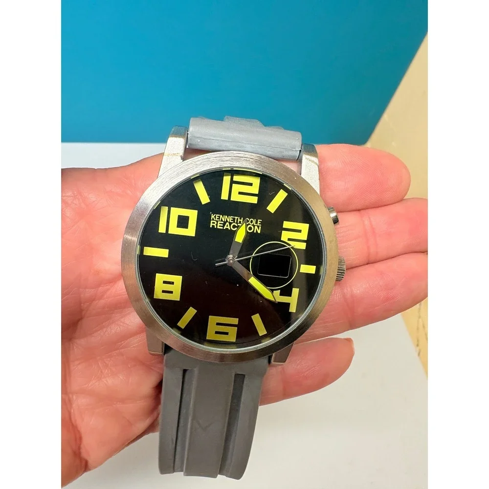 Kenneth Cole Reaction Mens Watch Silicone Strap Neon Yellow Black Need Battery